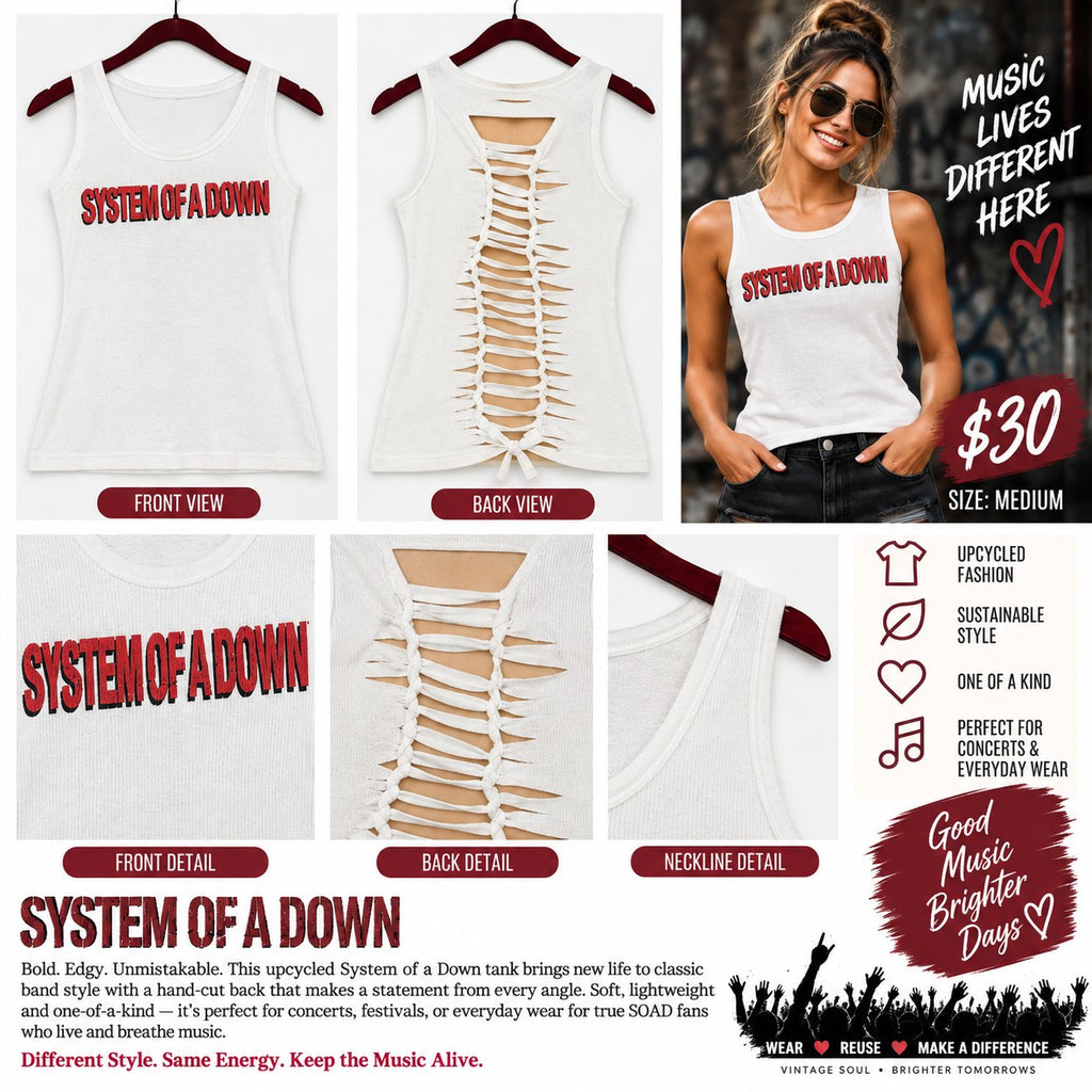 System of a Down – One-of-a-Kind Women’s M Reworked Tank - details and styling