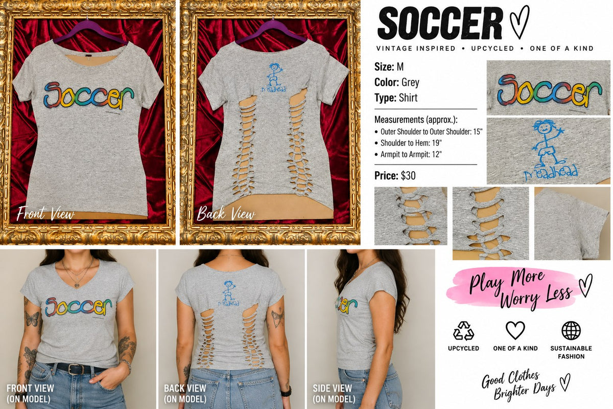 Soccer – One-of-a-Kind Women’s M Reworked Shirt - details and styling