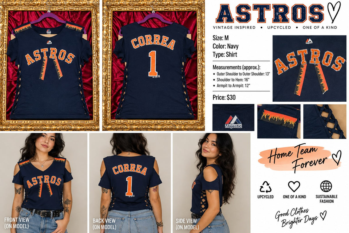 Astros – One-of-a-Kind Women’s M Reworked Shirt - details and styling