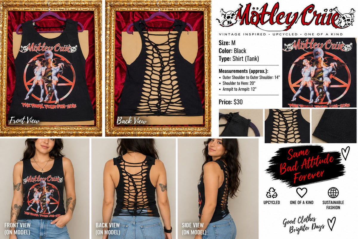 Motley Crue – One-of-a-Kind Women’s M Reworked Shirt - details and styling