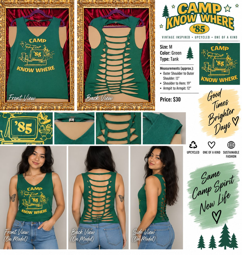 85 Camp Nowhere – One-of-a-Kind Women’s M Reworked Tank - details and styling