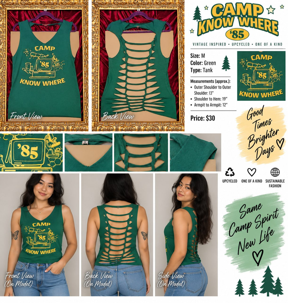 85 Camp Nowhere – One-of-a-Kind Women’s M Reworked Tank - details and styling