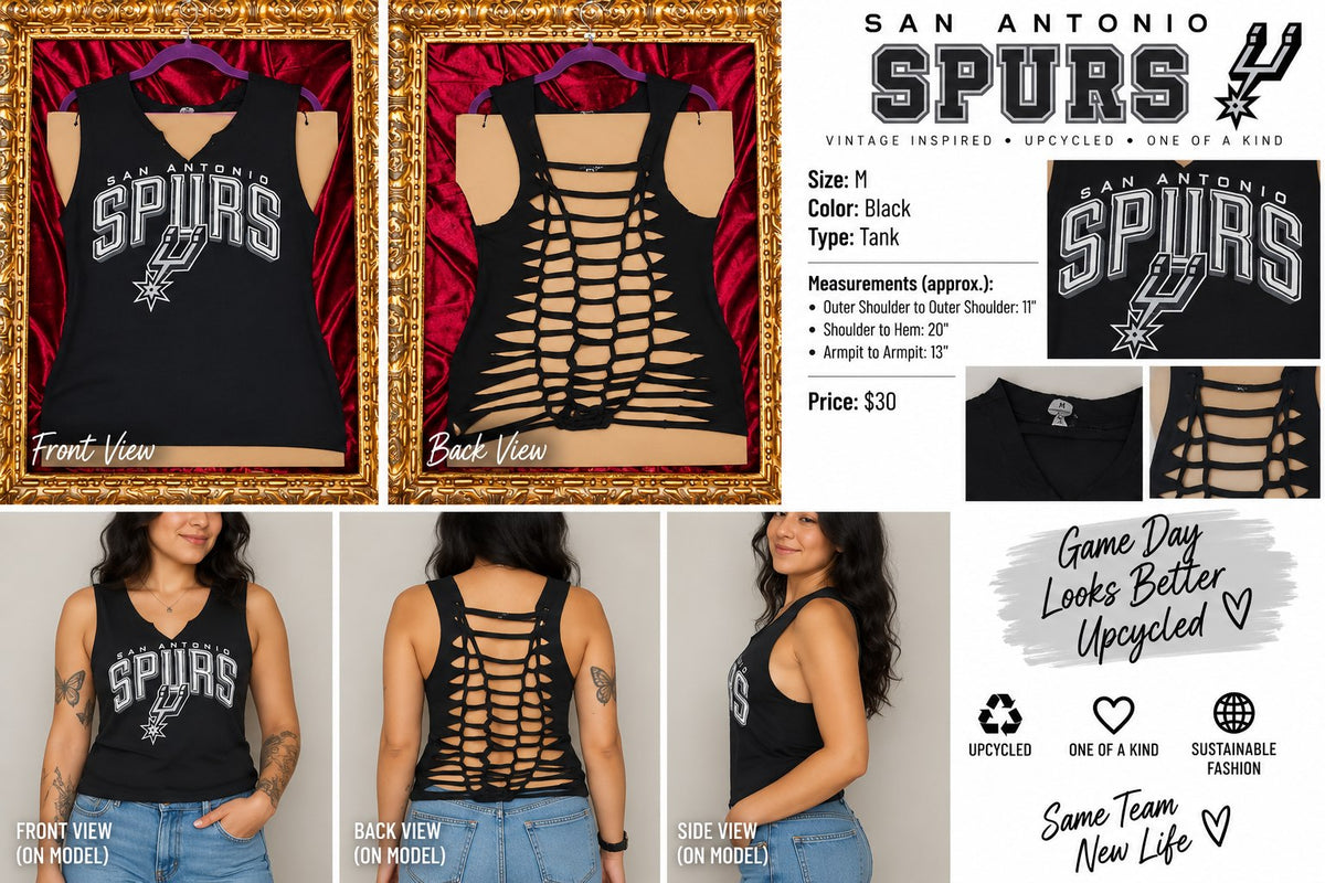 San Antonio Spurs – One-of-a-Kind Women’s M Reworked Tank - details and styling