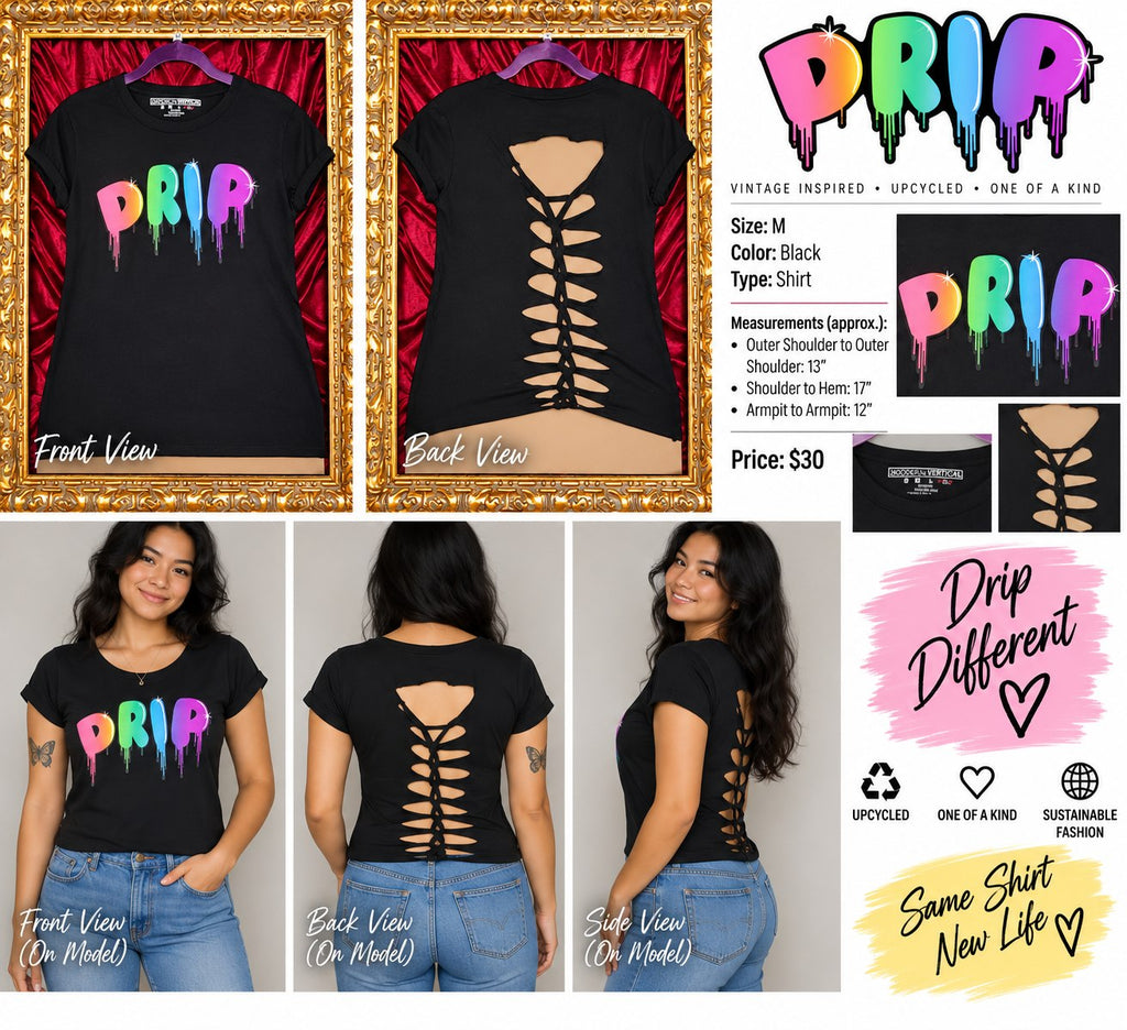Drip – One-of-a-Kind Women’s M Reworked Shirt - details and styling