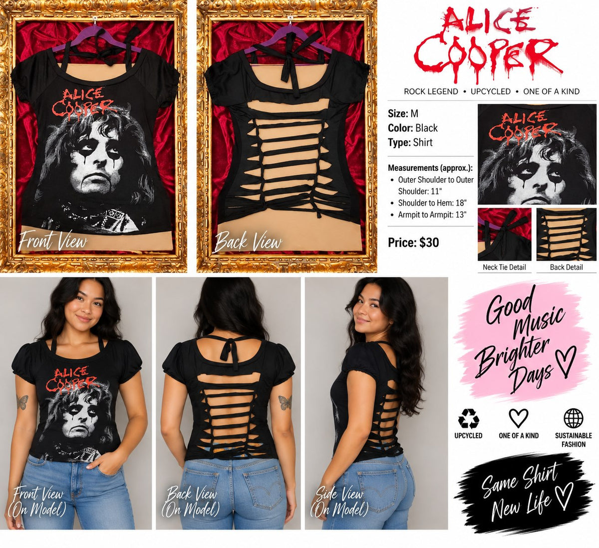 Alice Cooper – One-of-a-Kind Women’s M Reworked Shirt - details and styling