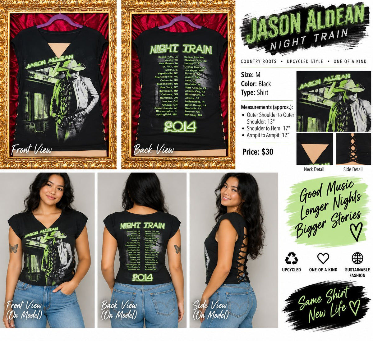 Jason Aldean – One-of-a-Kind Women’s M Reworked Shirt - details and styling
