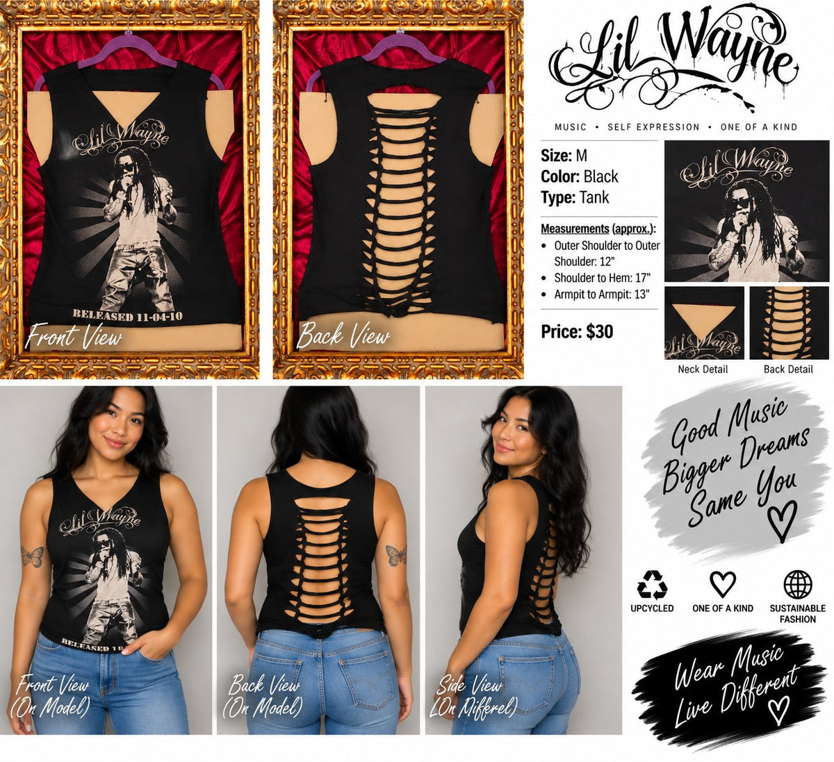 Lil Wayne – One-of-a-Kind Women’s M Reworked Tank - details and styling