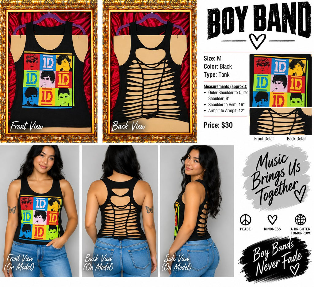 Boy Band – One-of-a-Kind Women’s M Reworked Tank - details and styling