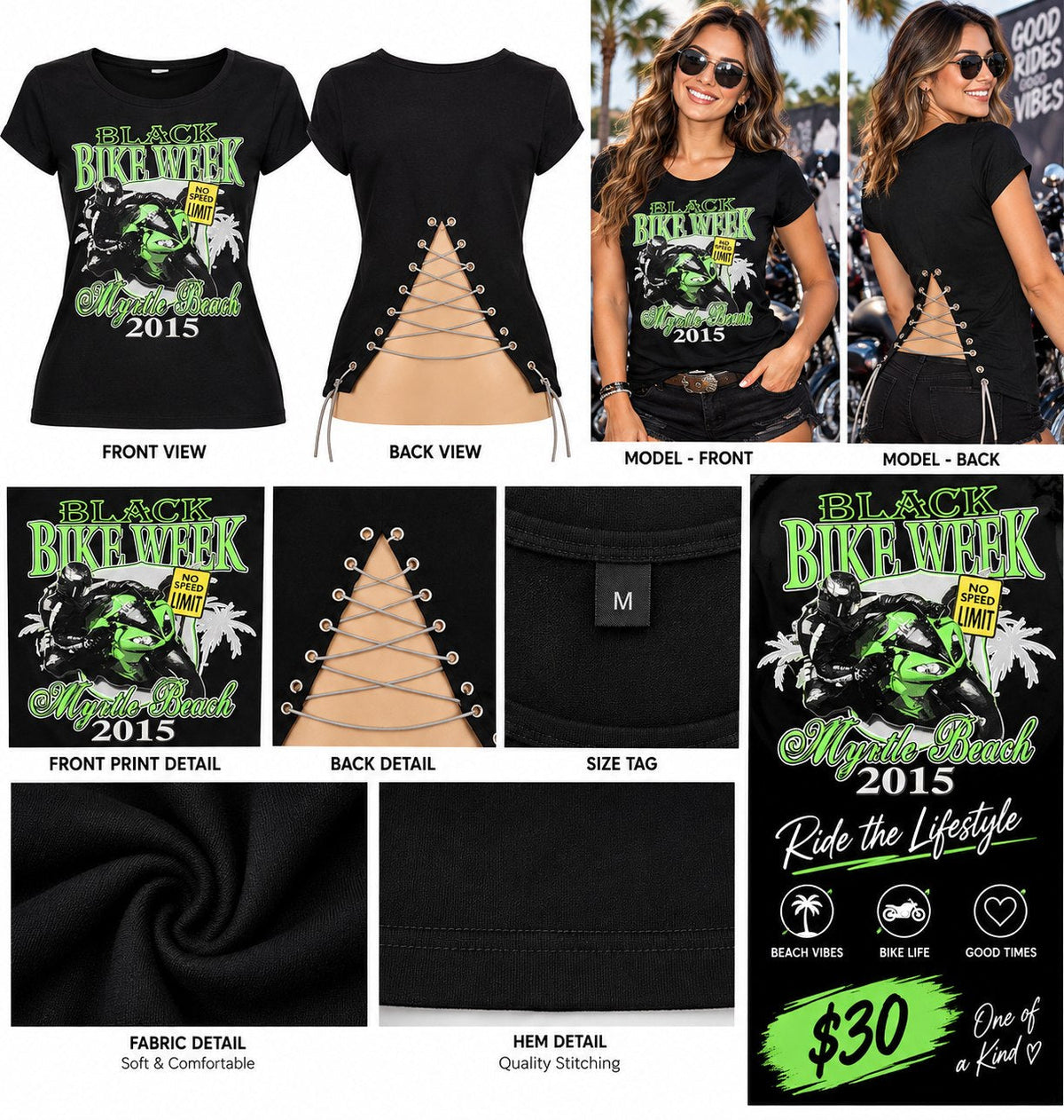 Black Bike Week – One-of-a-Kind Women’s M Reworked Shirt - details and styling