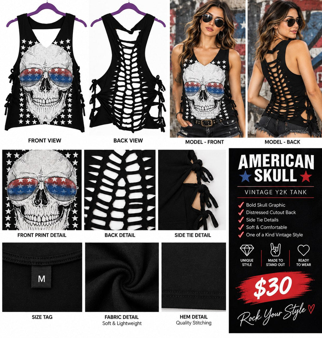 American Skull – One-of-a-Kind Women’s M Reworked Tank - details and styling