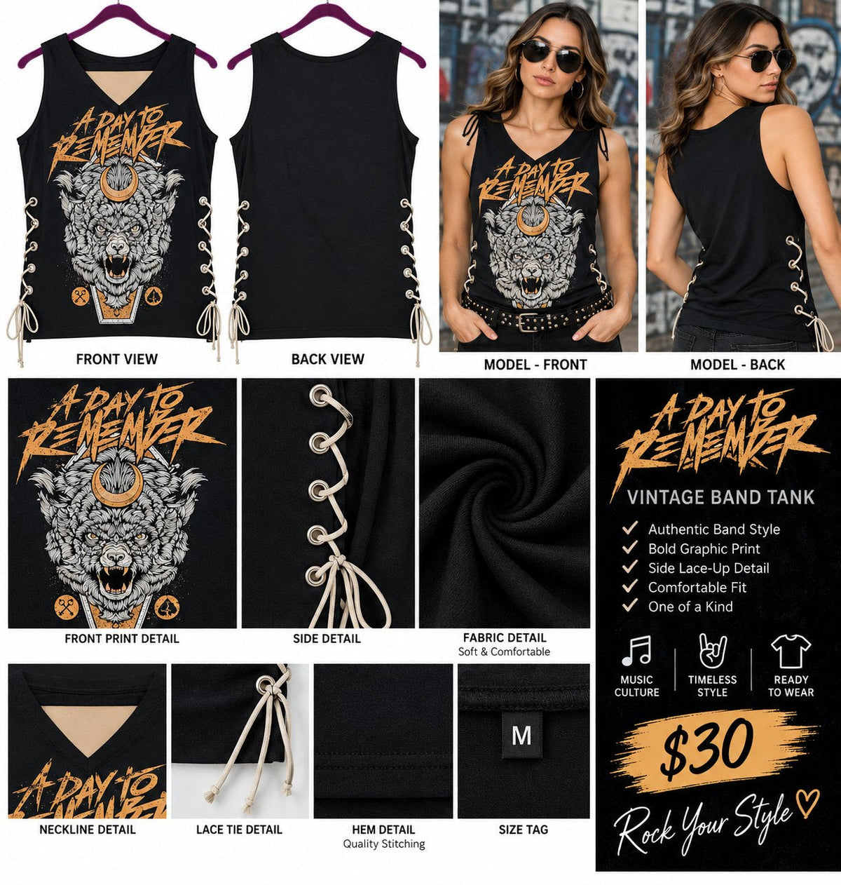A Day to Remember – One-of-a-Kind Women’s M Reworked Tank - details and styling
