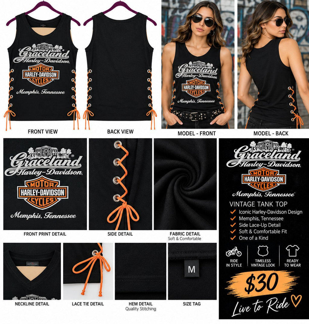 Graceland Harley Davidson – One-of-a-Kind Women’s M Reworked Tank - details and styling