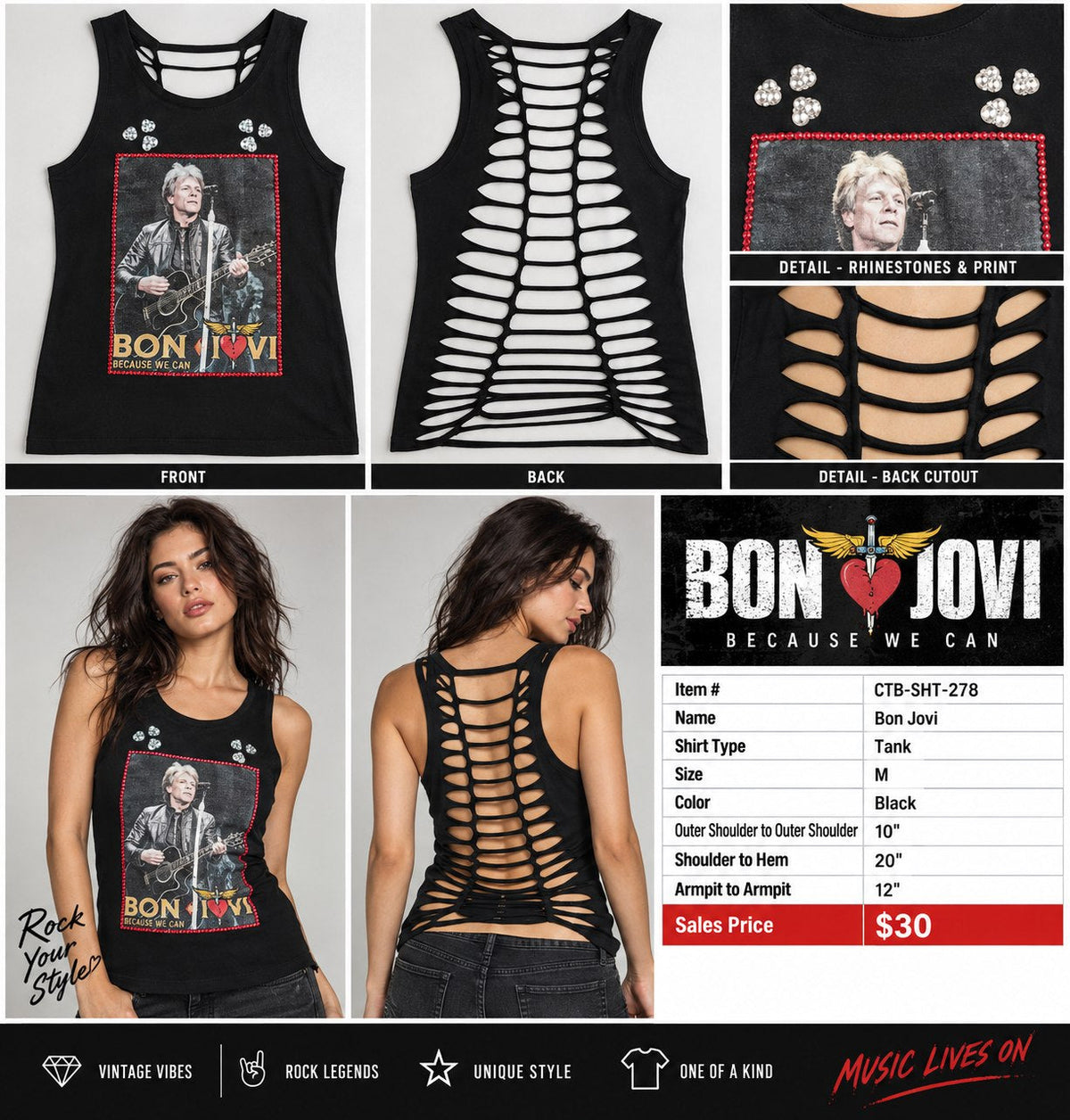 Bon Jovi – One-of-a-Kind Women’s M Reworked Tank - details and styling