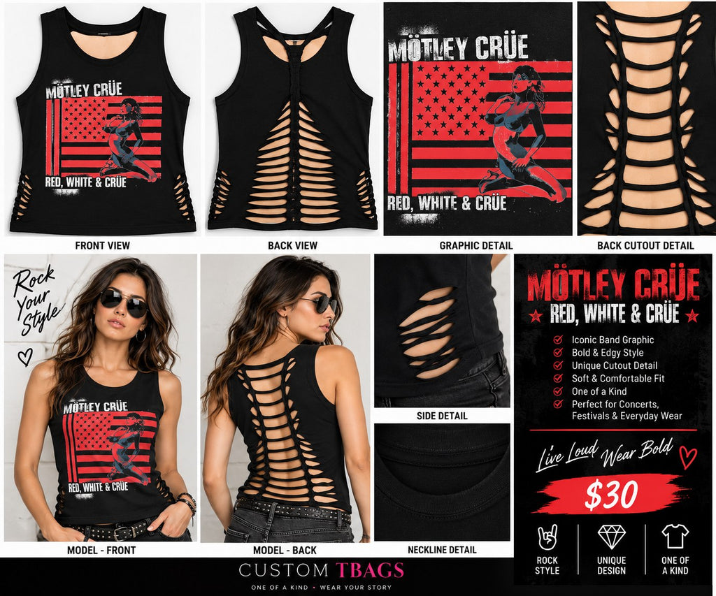 Motley Crue – One-of-a-Kind Women’s M Reworked Shirt - details and styling