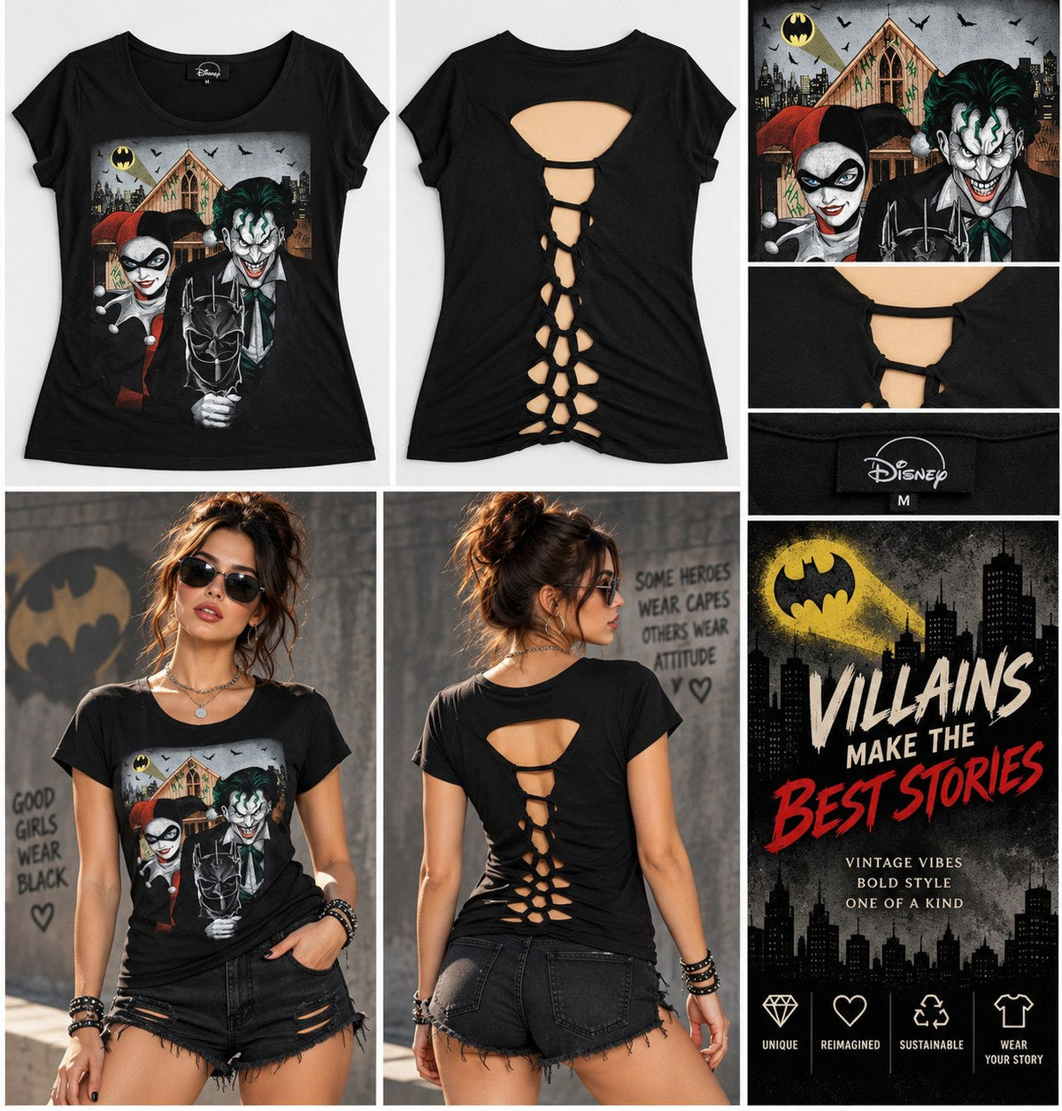 Joker & Harley – One-of-a-Kind Women’s M Reworked Shirt - details and styling