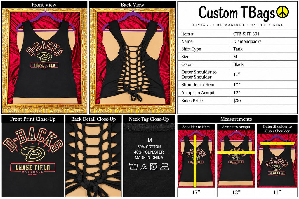 Diamondbacks – One-of-a-Kind Women’s M Reworked Tank - details and styling