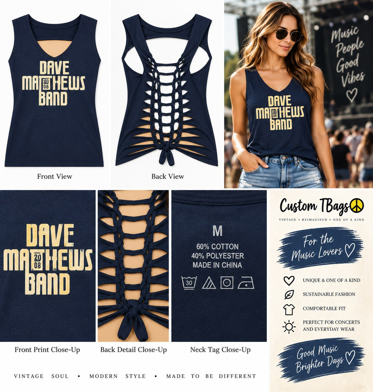 Dave Matthews – One-of-a-Kind Women’s M Reworked Tank - details and styling