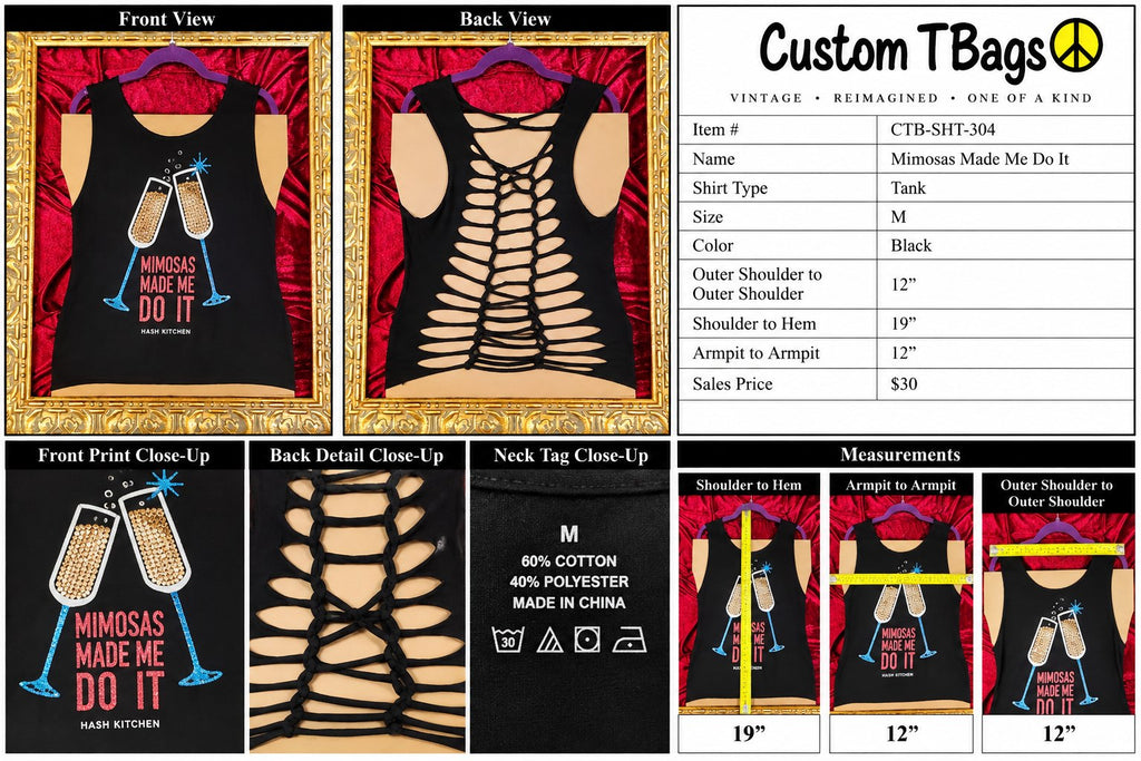 Mimosas Made Me Do It – One-of-a-Kind Women’s M Reworked Tank - details and styling