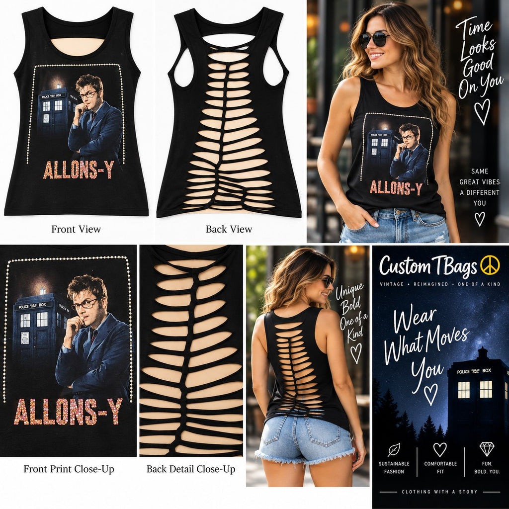 Allons-y – One-of-a-Kind Women’s M Reworked Tank - details and styling