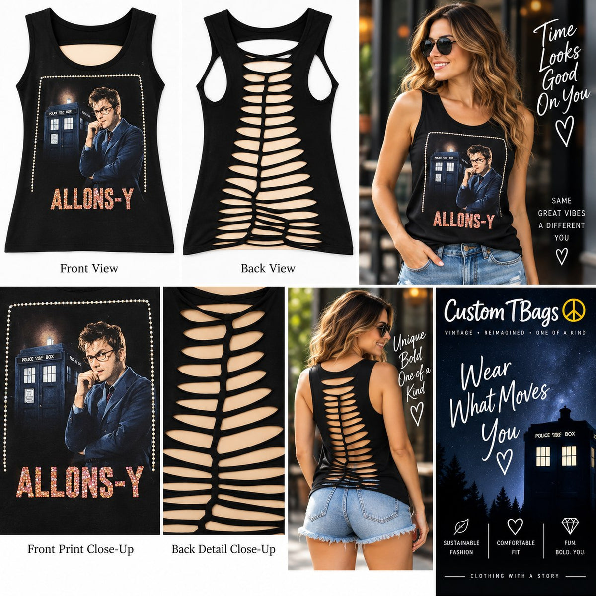 Allons-y – One-of-a-Kind Women’s M Reworked Tank - details and styling