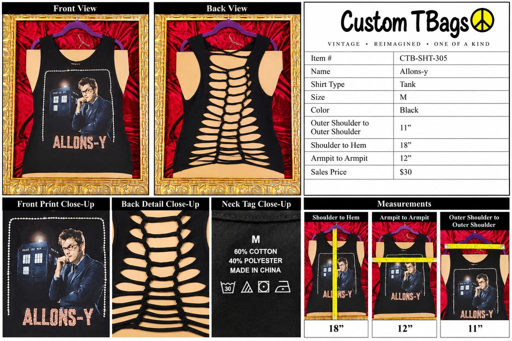 Allons-y – One-of-a-Kind Women’s M Reworked Tank - details and styling