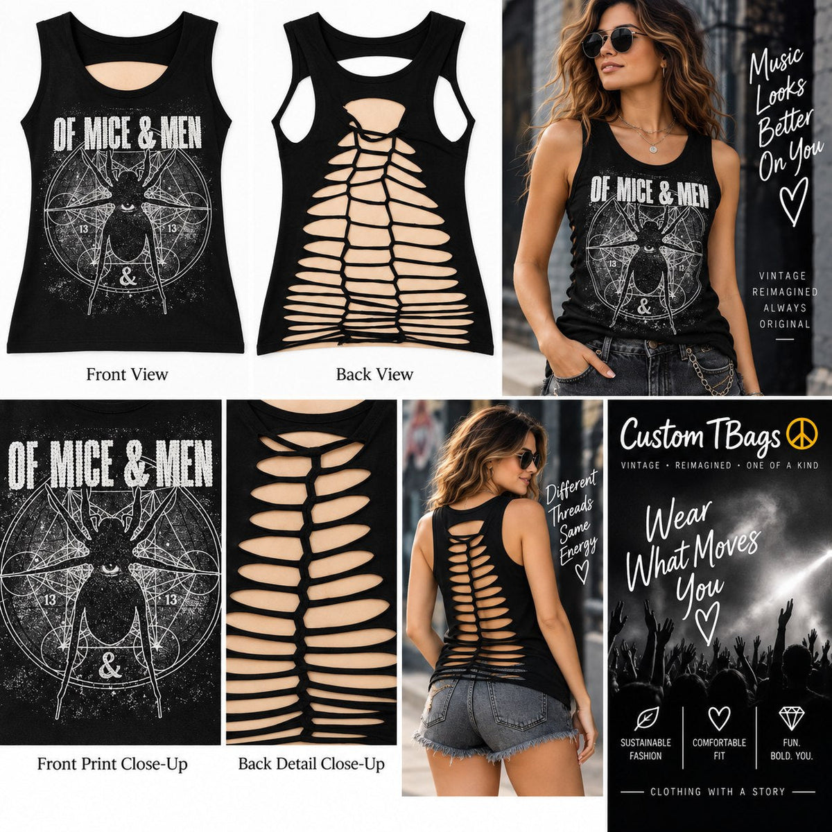 Of Mice & Men – One-of-a-Kind Women’s M Reworked Tank - details and styling
