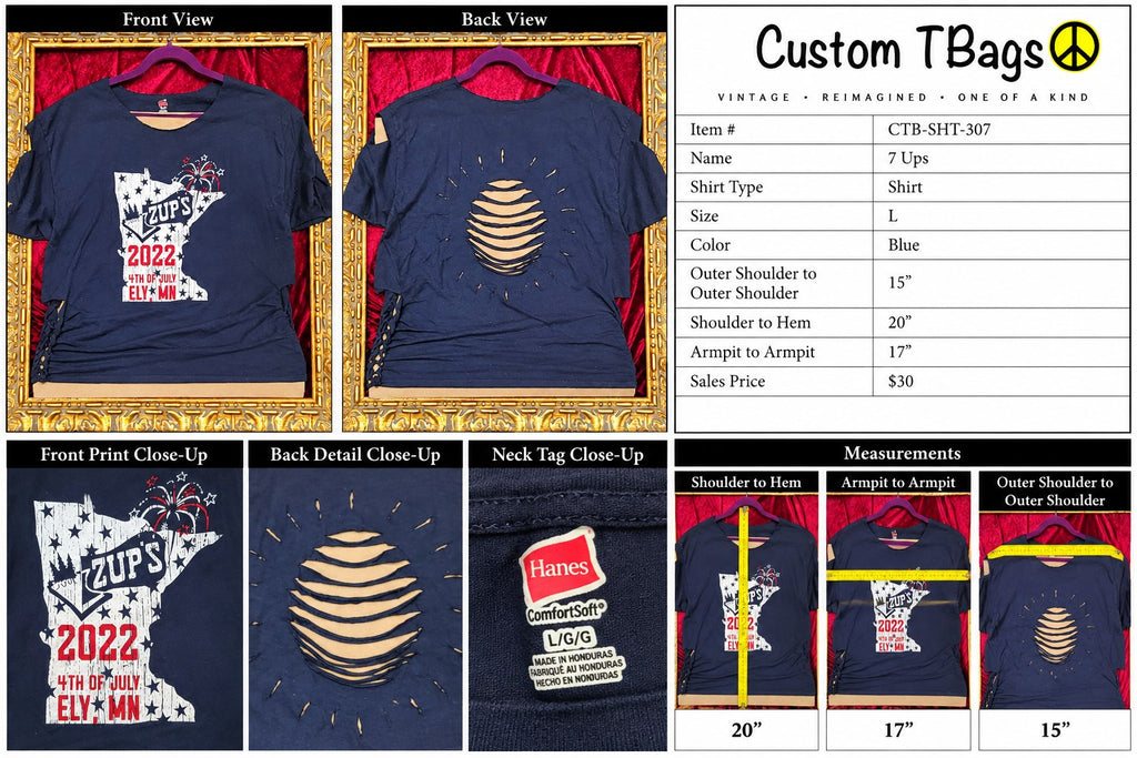 7 Ups – One-of-a-Kind Women’s L Reworked Shirt - details and styling