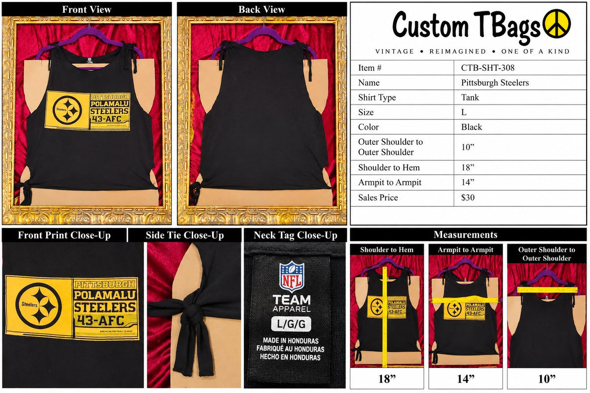 Pittsburgh Steelers – One-of-a-Kind Women’s L Reworked Tank - details and styling
