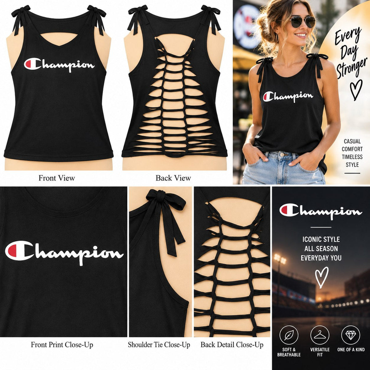 Champion – One-of-a-Kind Women’s L Reworked Tank - details and styling