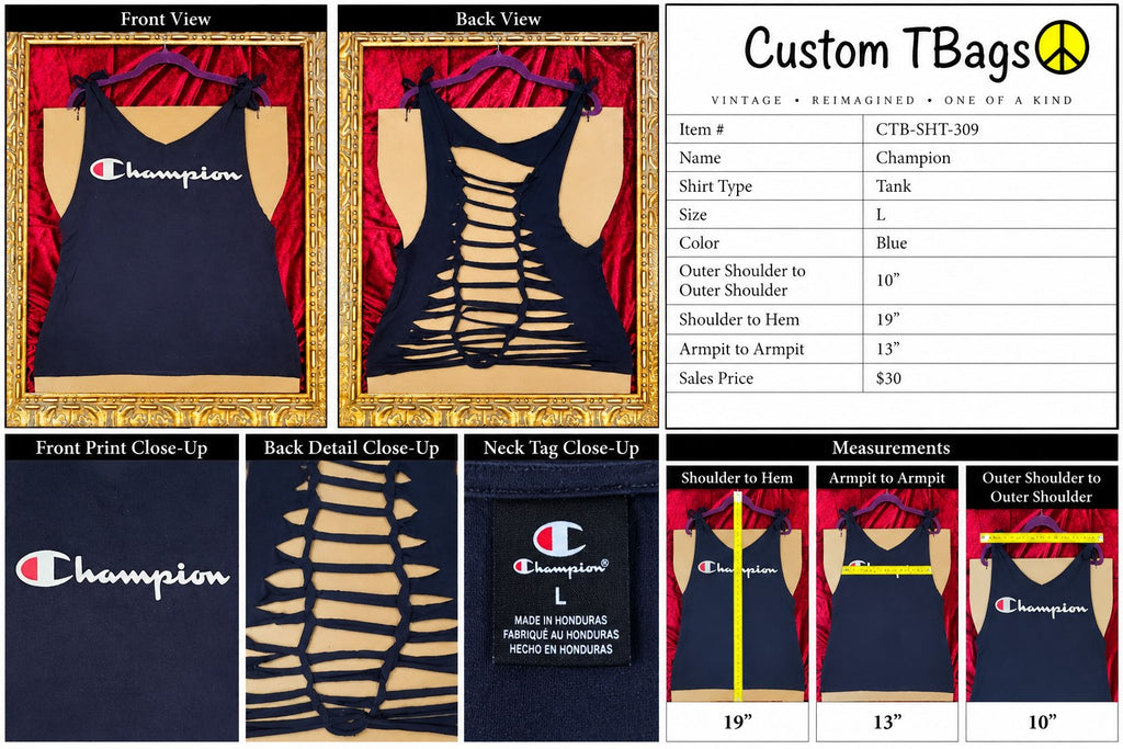 Champion – One-of-a-Kind Women’s L Reworked Tank - details and styling