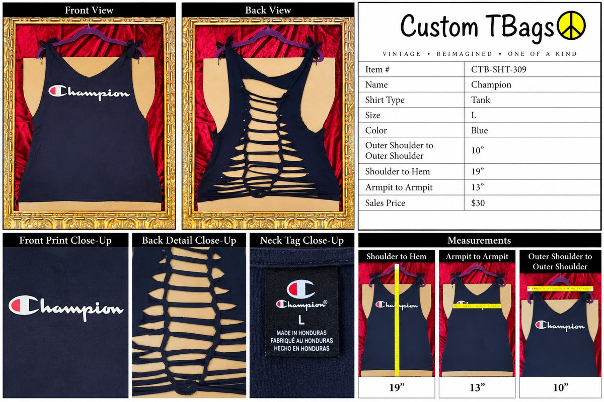 Champion – One-of-a-Kind Women’s L Reworked Tank - details and styling