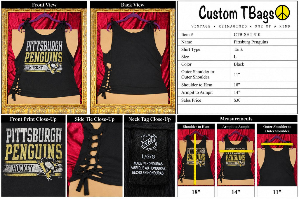 Pittsburg Penguins – One-of-a-Kind Women’s L Reworked Tank - details and styling