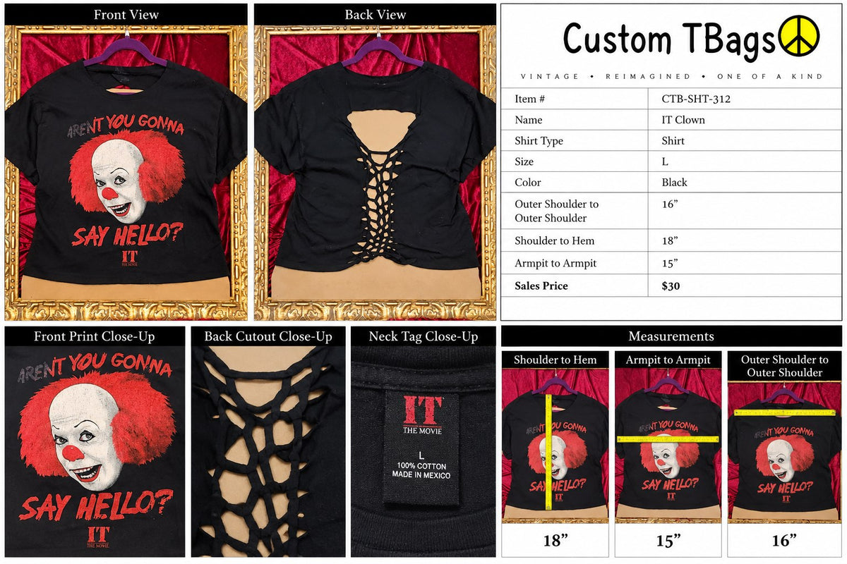 IT Clown – One-of-a-Kind Women’s L Reworked Shirt - details and styling