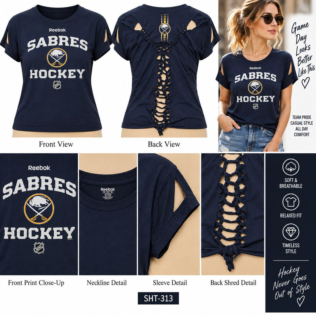 Sabres Hockey – One-of-a-Kind Women’s L Reworked Shirt - details and styling
