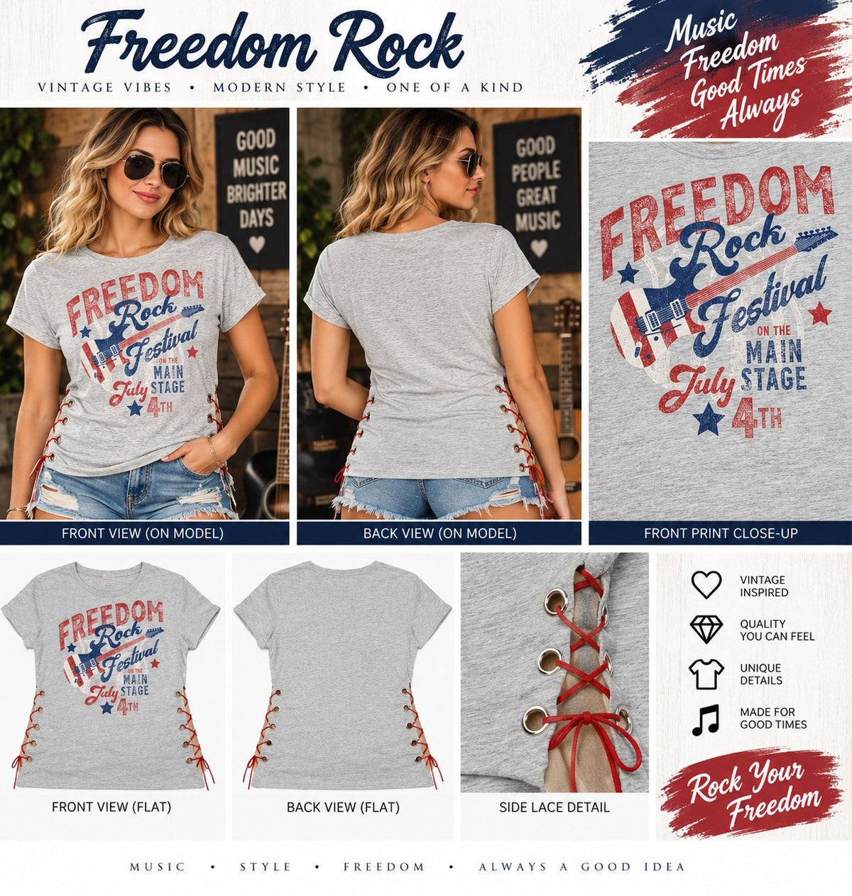 Freedom Rock – One-of-a-Kind Women’s L Reworked Shirt - details and styling