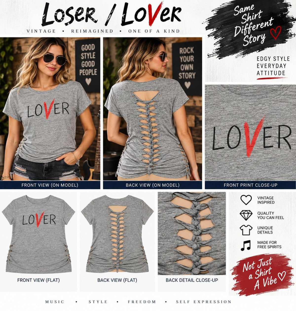 Loser / Lover – One-of-a-Kind Women’s L Reworked Shirt - details and styling