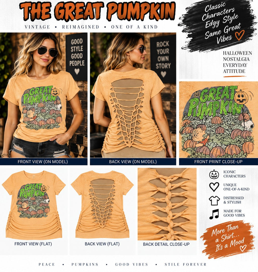Great Pumpkin – One-of-a-Kind Women’s L Reworked Shirt - details and styling