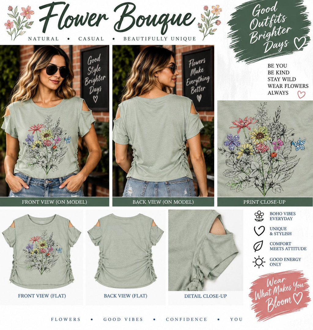 Flower Bouque – One-of-a-Kind Women’s L Reworked Shirt - details and styling