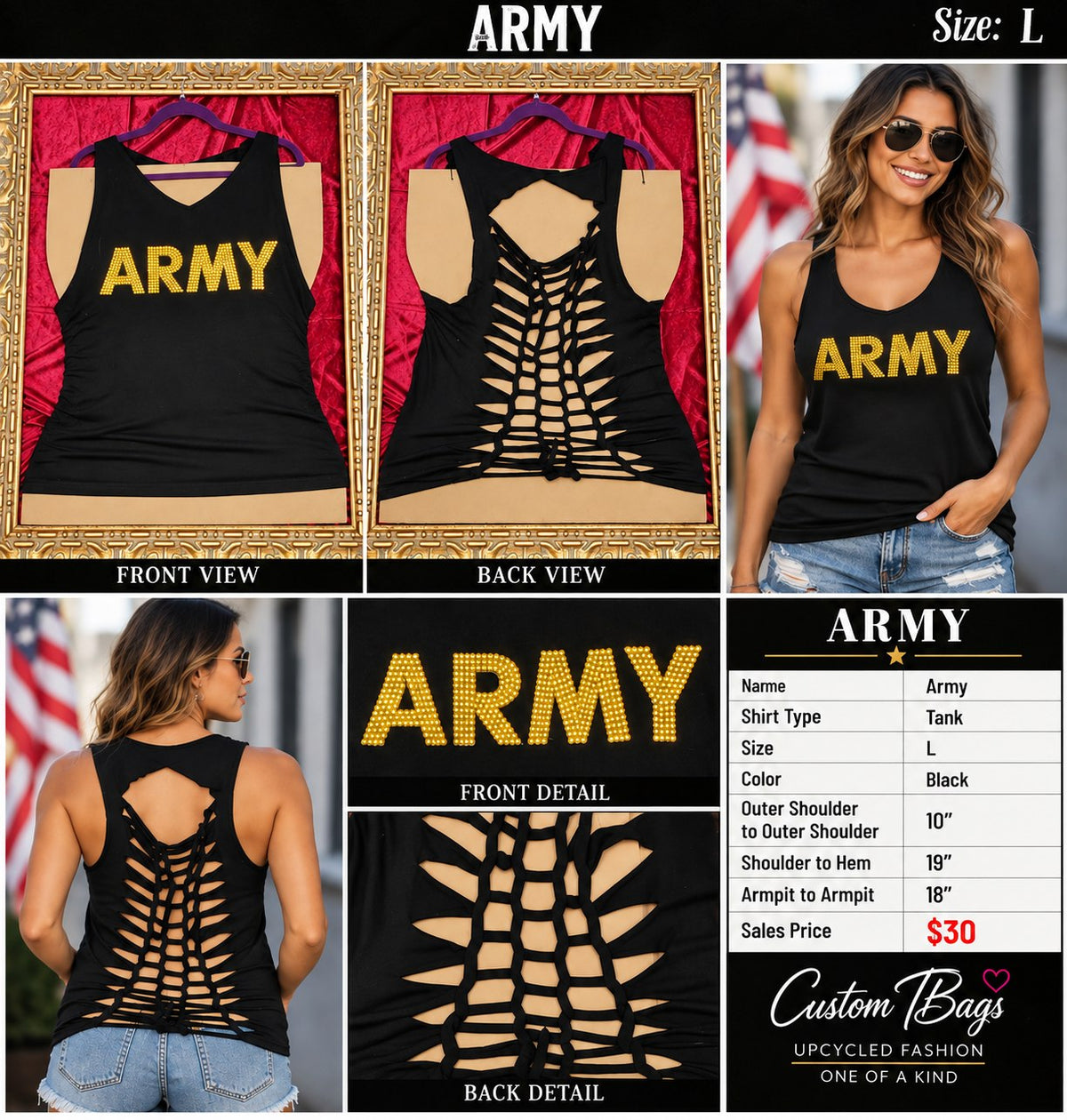Army – One-of-a-Kind Women’s L Reworked Tank - details and styling