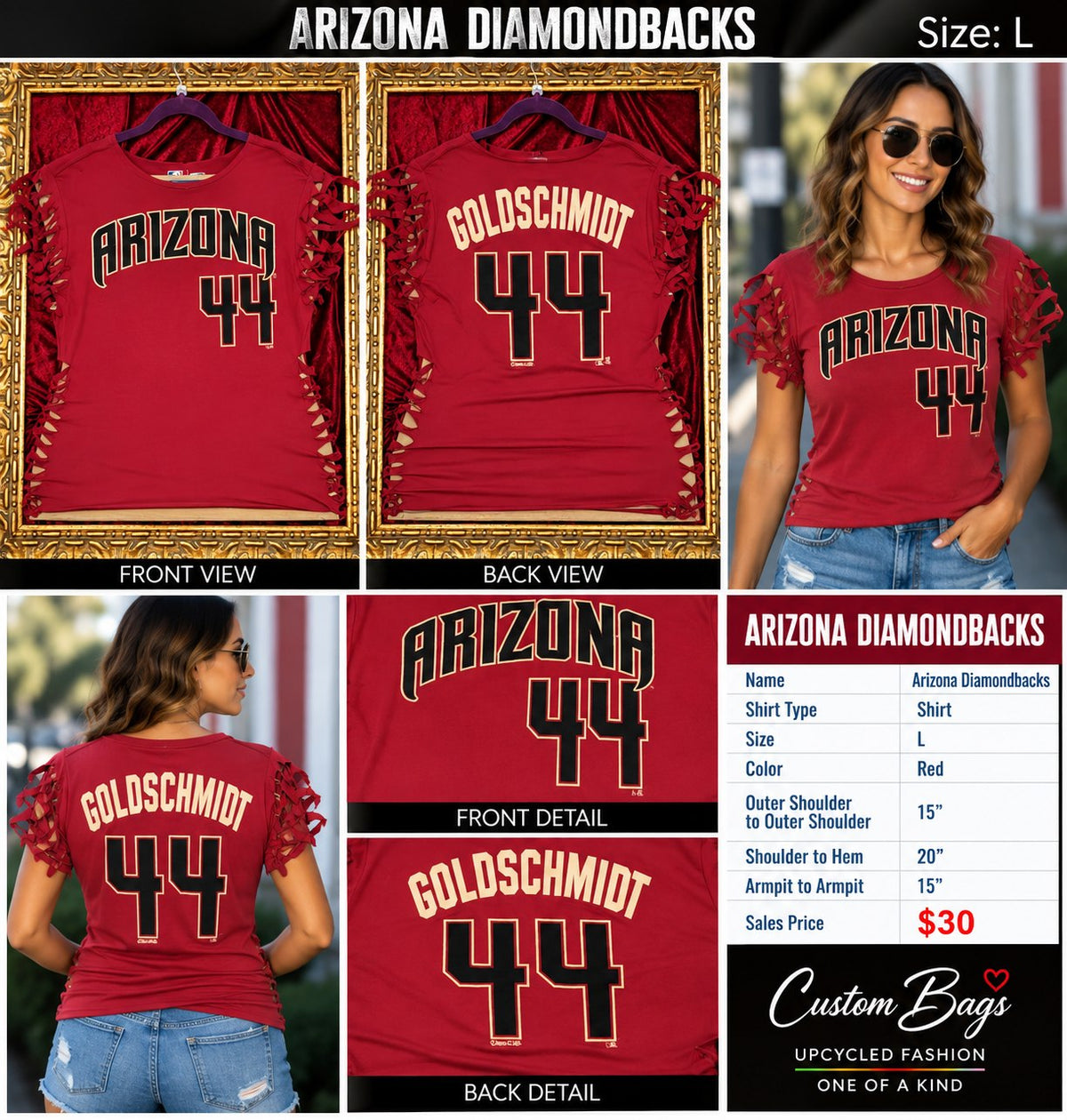 Arizona Diamondbacks – One-of-a-Kind Women’s L Reworked Shirt - details and styling