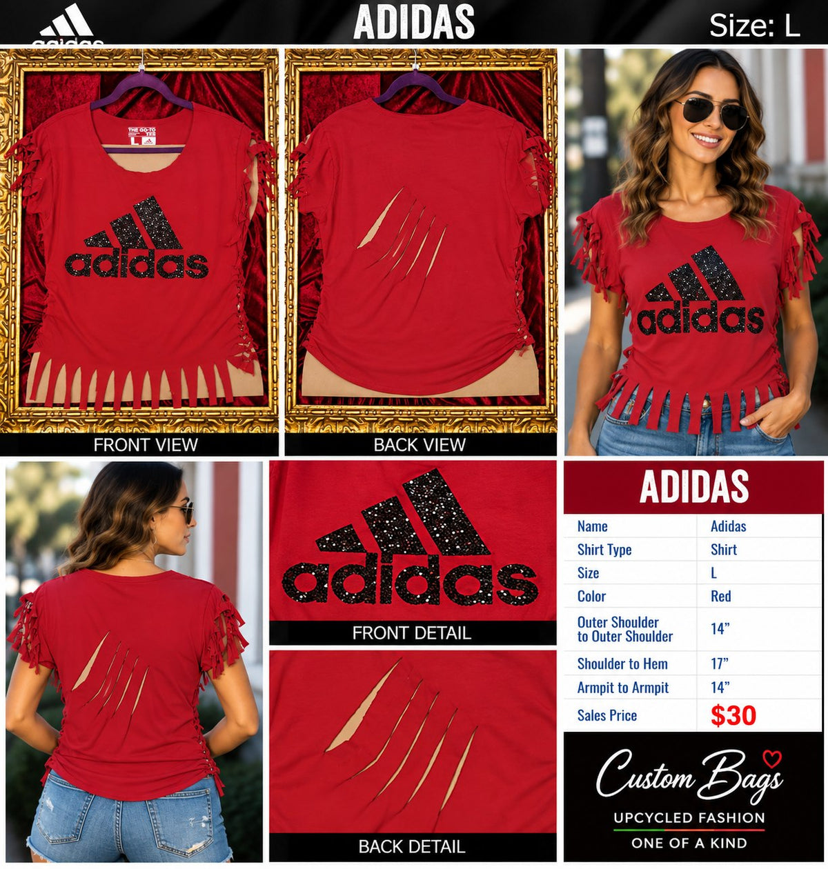 Adidas – One-of-a-Kind Women’s L Reworked Shirt - details and styling