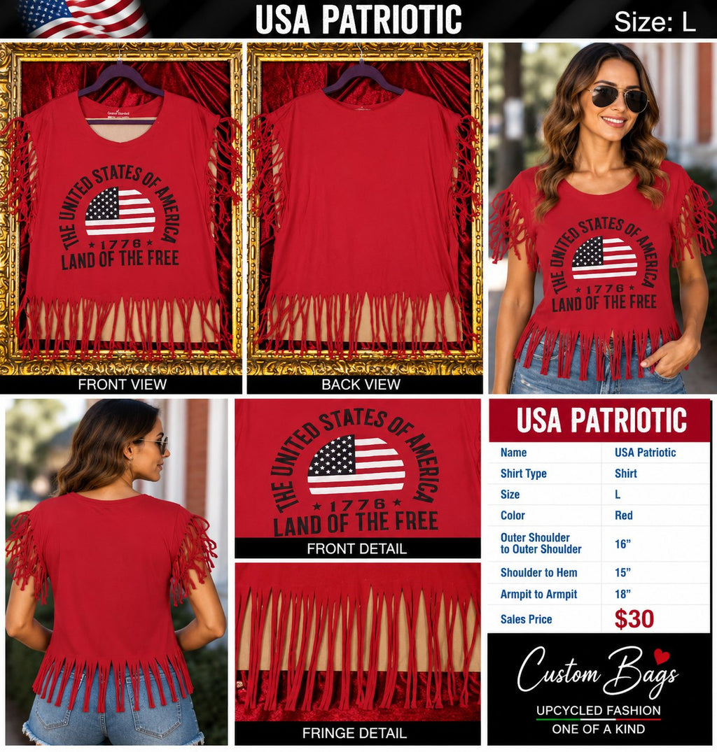 USA Patriotic – One-of-a-Kind Women’s L Reworked Shirt - details and styling