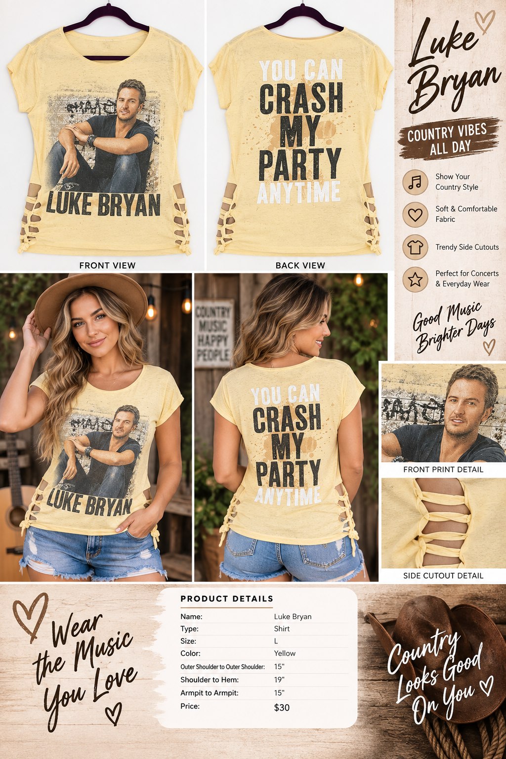 Luke Bryan – One-of-a-Kind Women’s L Reworked Shirt - details and styling