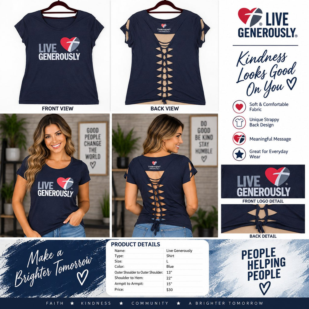 Live Generously – One-of-a-Kind Women’s L Reworked Shirt - details and styling