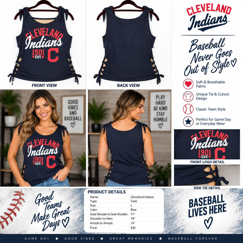 Cleveland Indians – One-of-a-Kind Women’s L Reworked Tank - details and styling