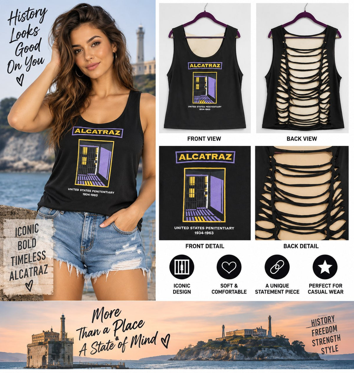 Alcatraz – One-of-a-Kind Women’s L Reworked Tank - details and styling