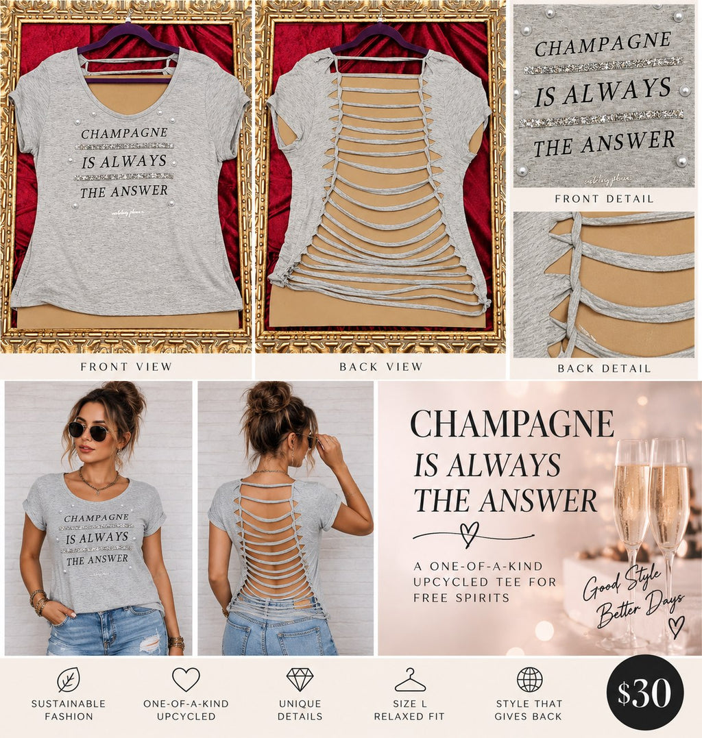 Champagne – One-of-a-Kind Women’s L Reworked Shirt - details and styling