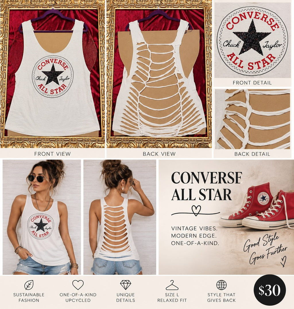 One-of-a-Kind Converse All Star Reworked Tank – Size L - details and styling