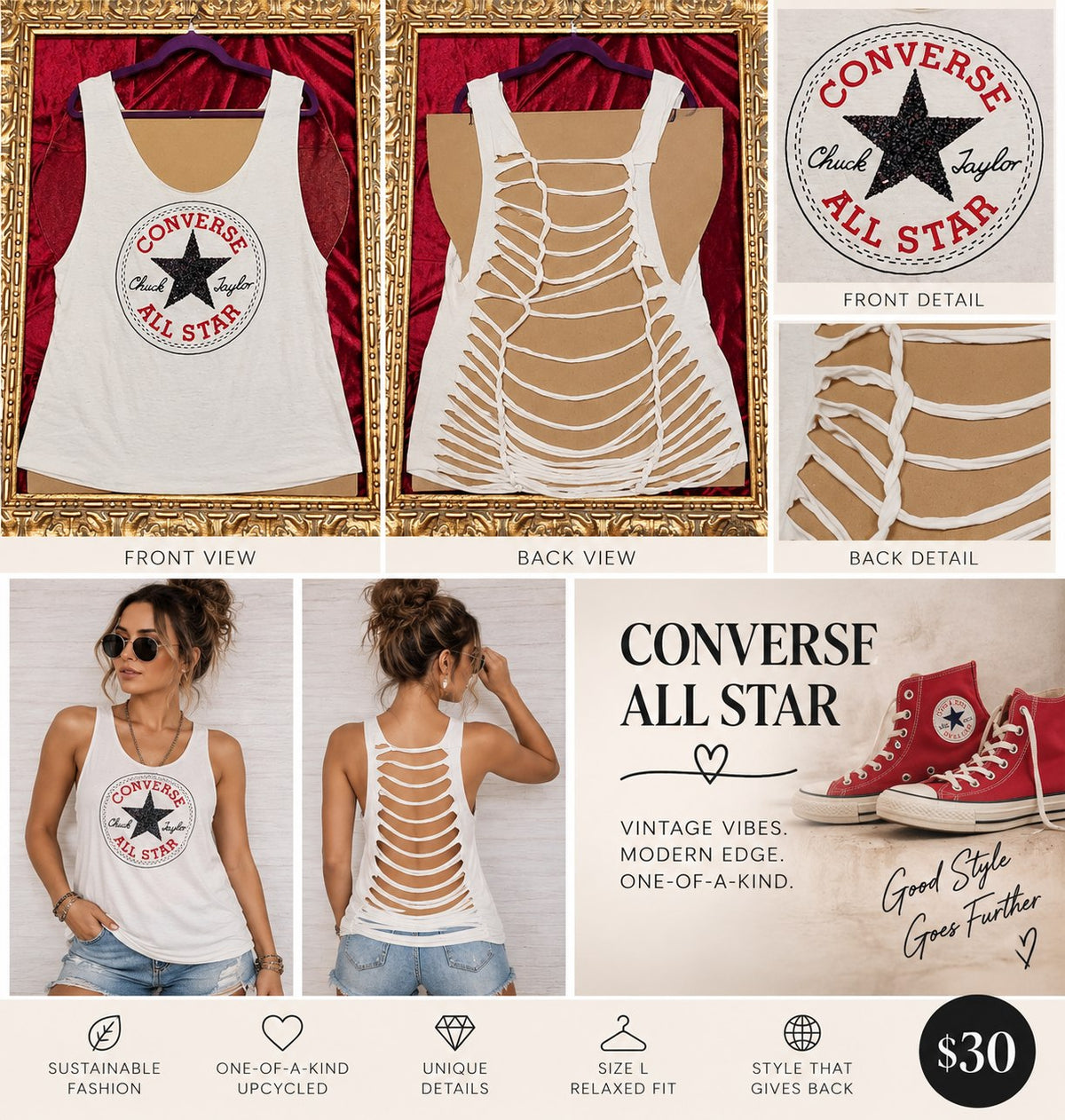 One-of-a-Kind Converse All Star Reworked Tank – Size L - details and styling