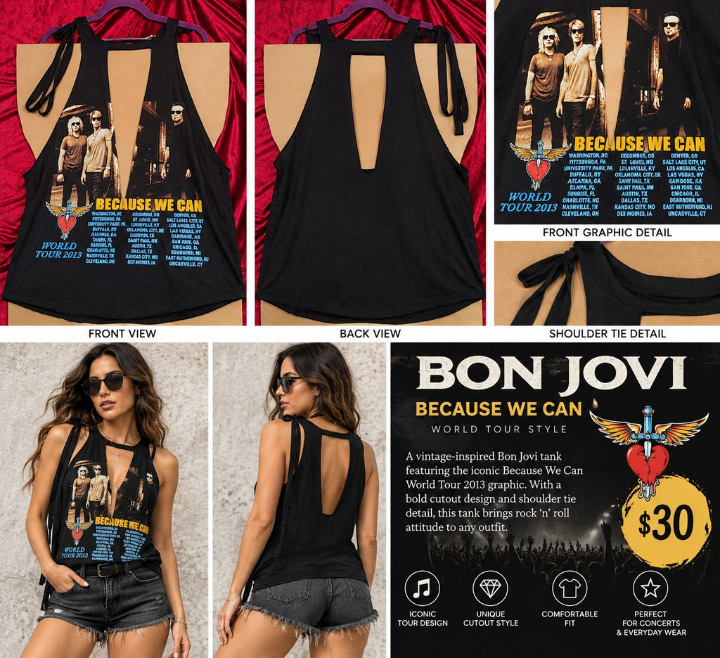 One-of-a-Kind Bon Jovi Reworked Tank – Size L - details and styling